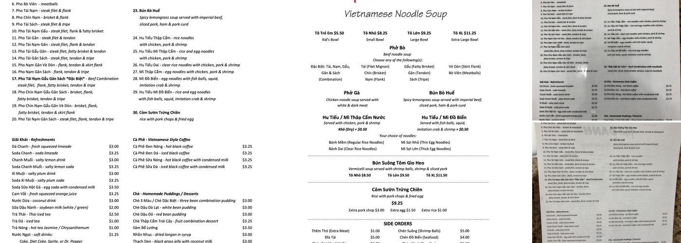Pho Danh Menu