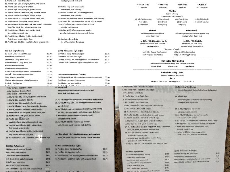 Pho Danh Menu