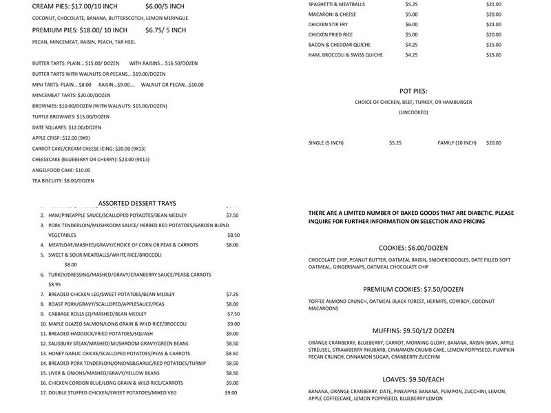 Sue's Kitchen Menu