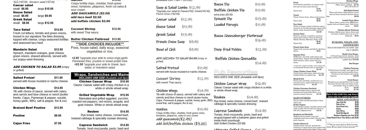 The Stubby Goat Menu