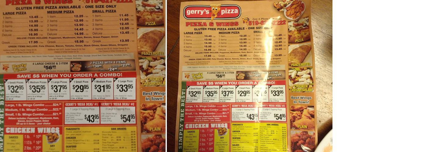 Gerry's Pizza Menu