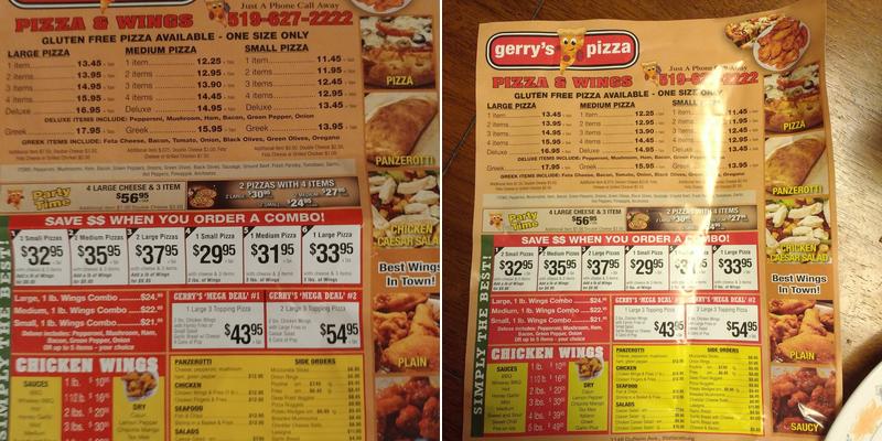Gerry's Pizza Menu