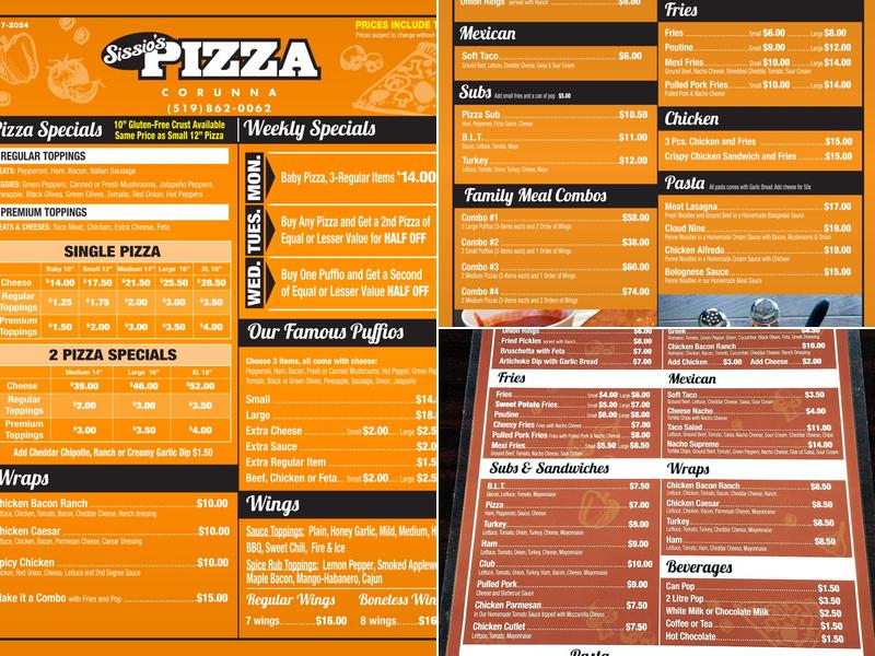 Sissio's Pizza Menu