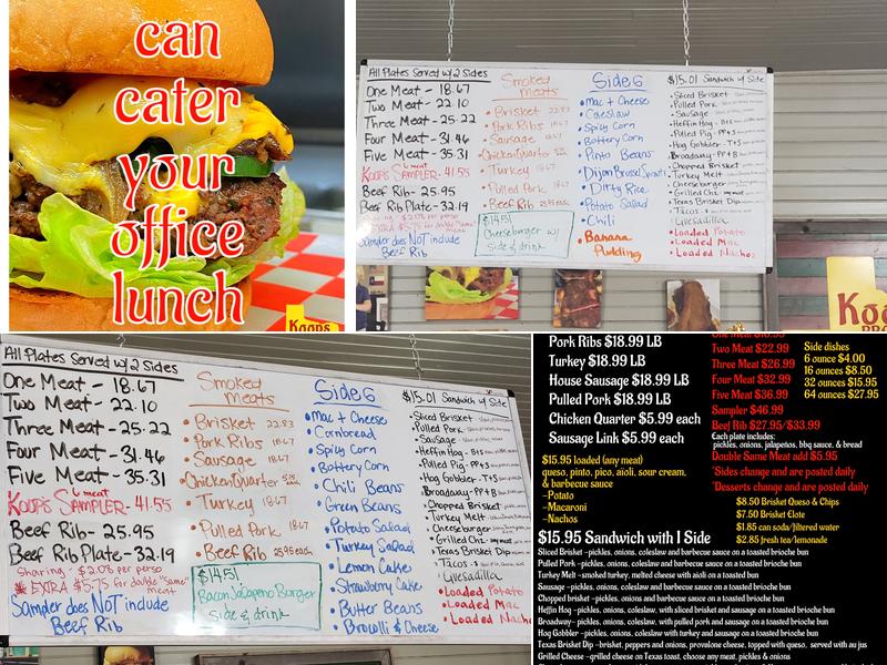Koop's BBQ Kitchen Menu