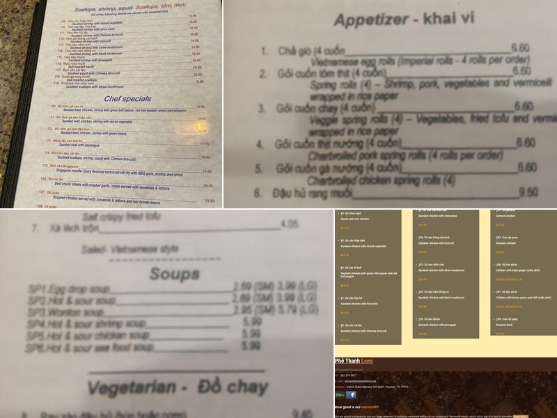 Pho Thanh Long Menu