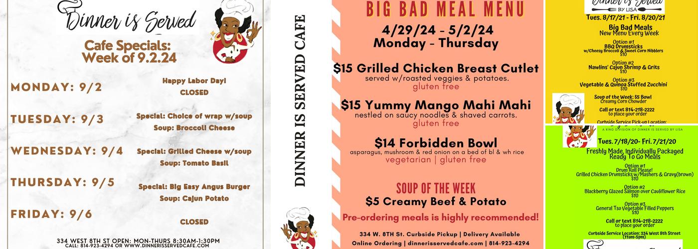 Dinner is Served Cafe Menu