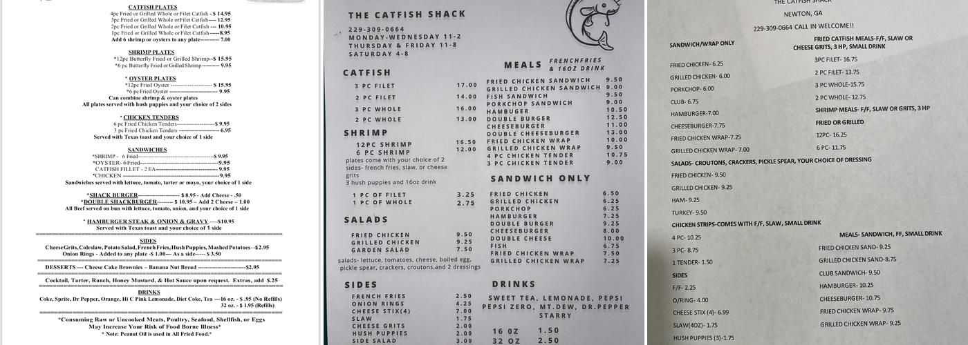 The Catfish Shack Menu