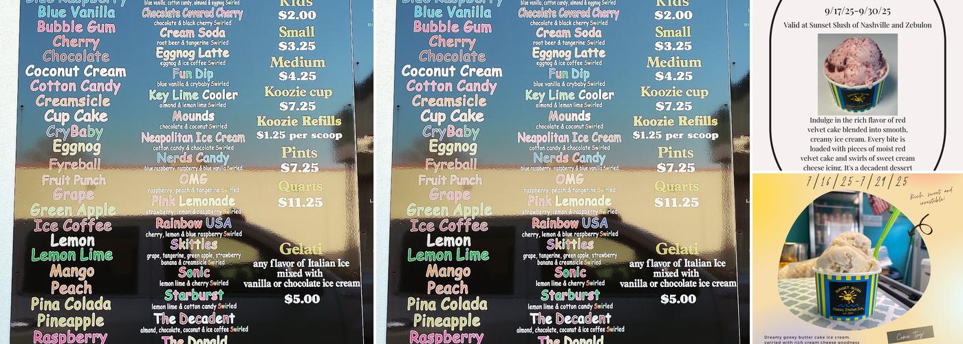 Sunset Slush Menu
