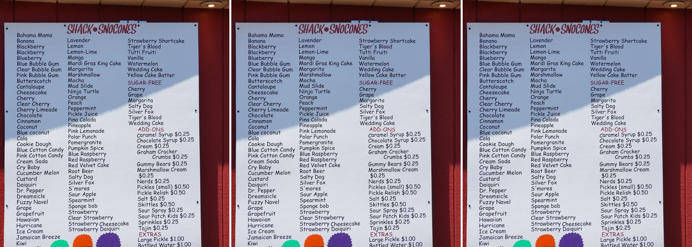 Snow Cones Menu