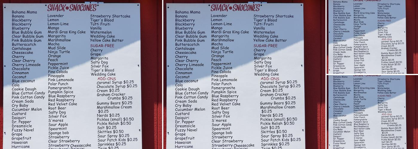 Snow Cones Menu