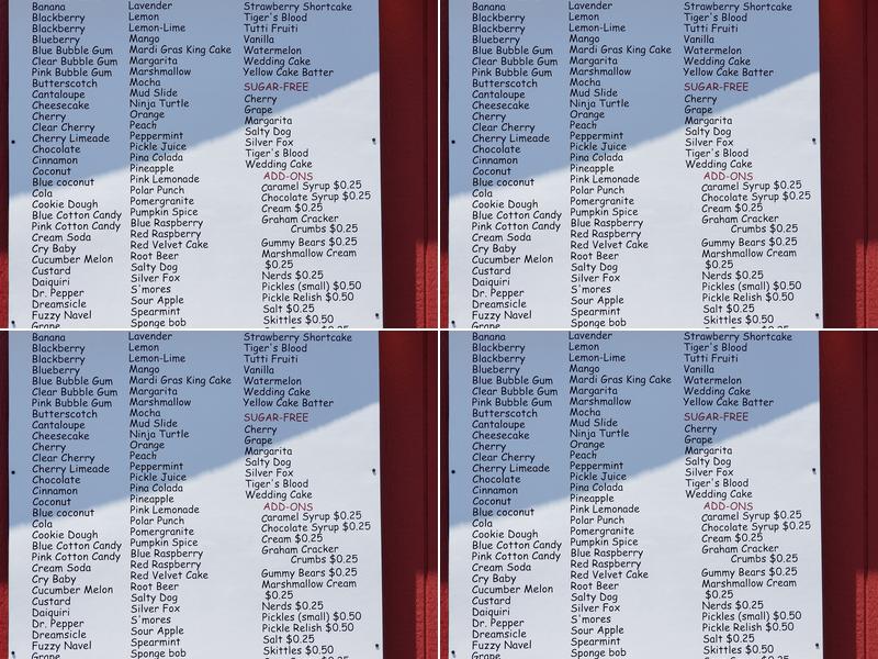 Snow Cones Menu