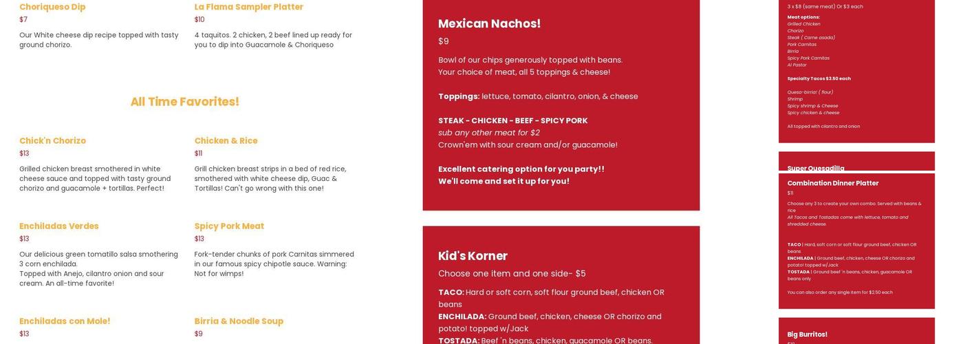 La Flama on Wheels Menu