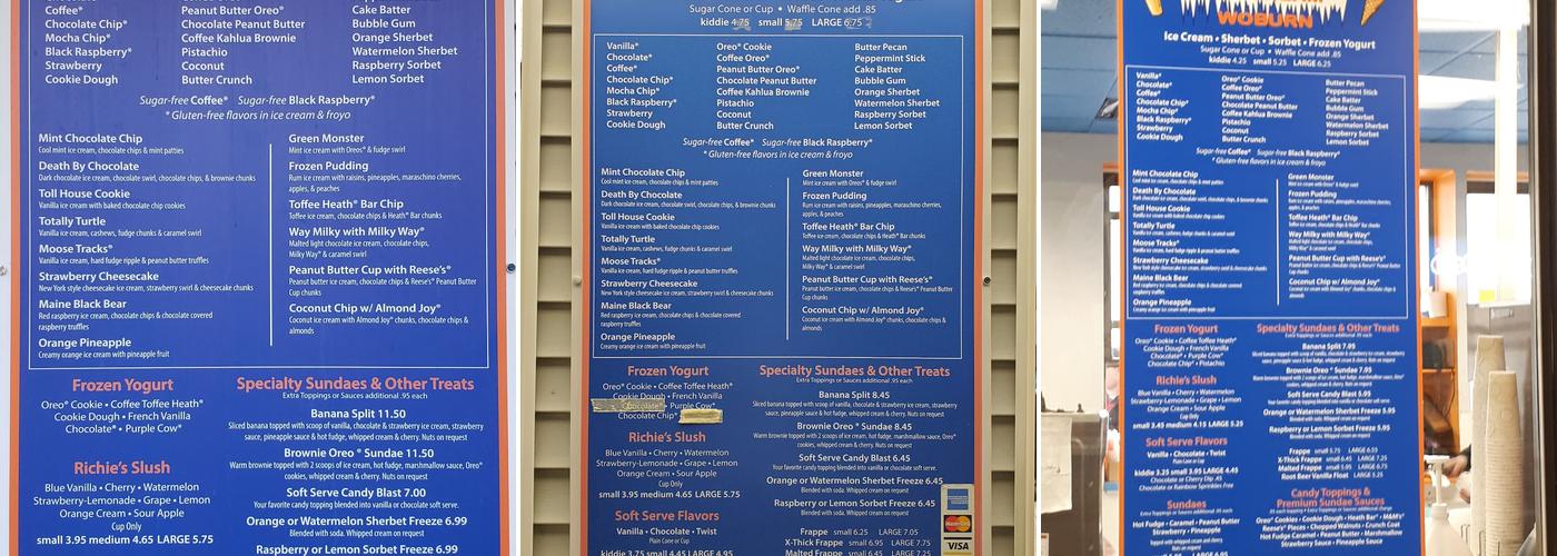 Breakers Ice Cream Menu