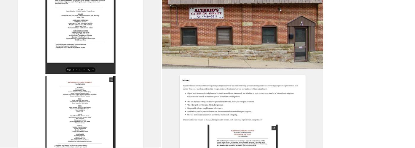 Alterio's Catering Services Menu