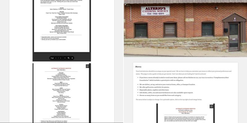 Alterio's Catering Services Menu