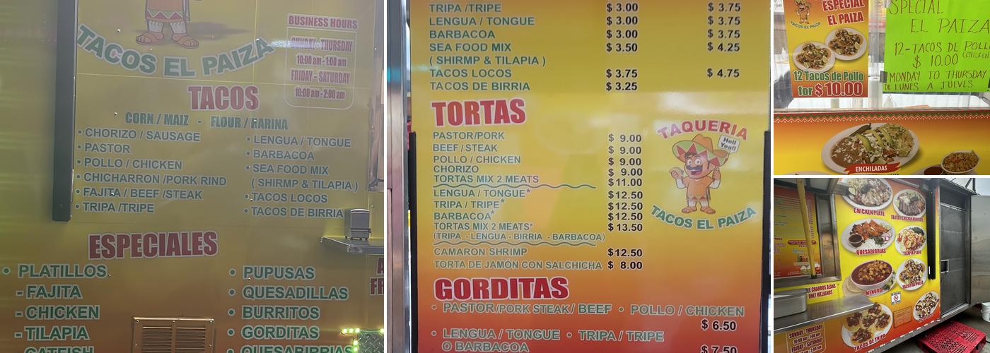 Taqueria Tacos El Paiza (Food Truck) Menu