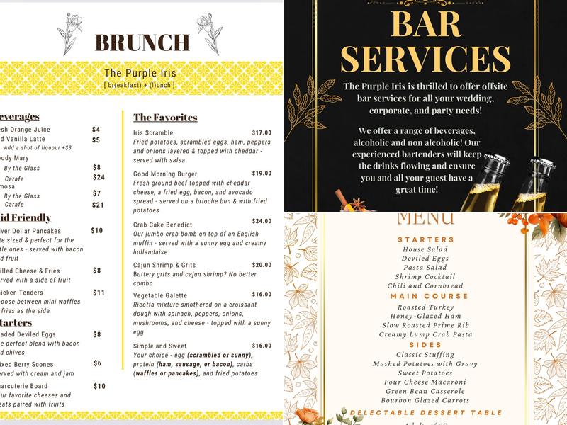 The Purple Iris at Hartwood Mansion Menu