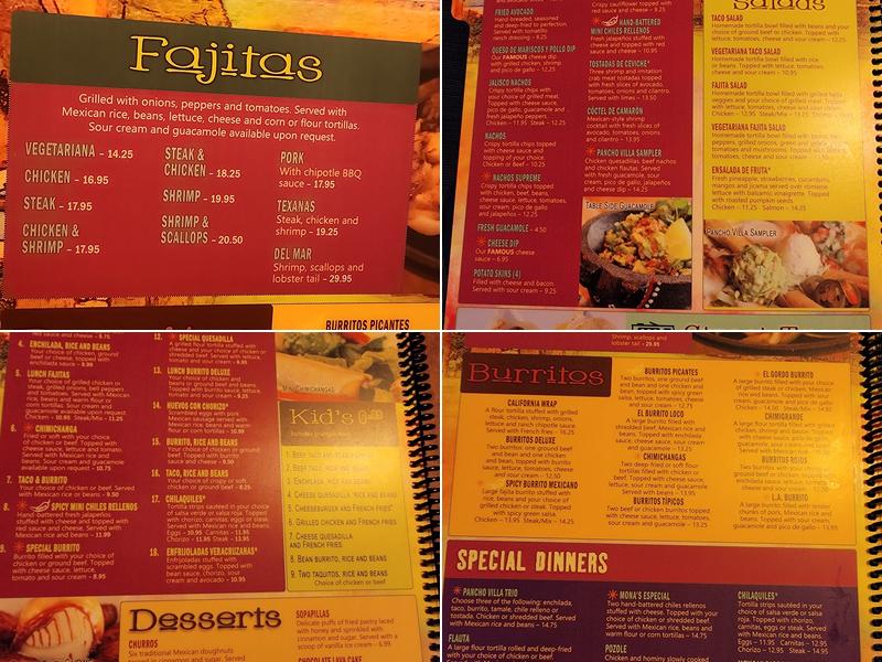 Pancho Villa Mexican Restaurant Menu
