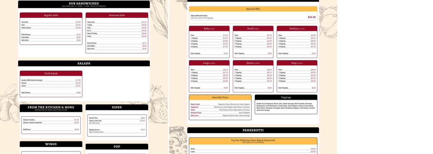 Naples Pizza Menu