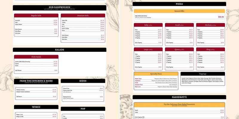 Naples Pizza Menu