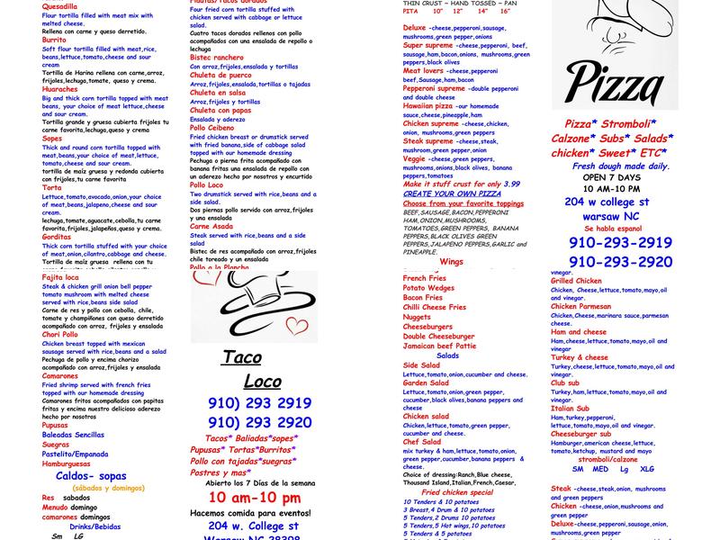 El Taco loco/ T-Mart, Citgo Menu