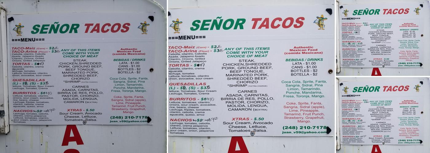 Señor Tacos Menu