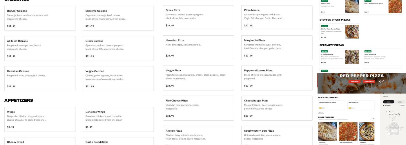 Red Pepper Pizza Menu