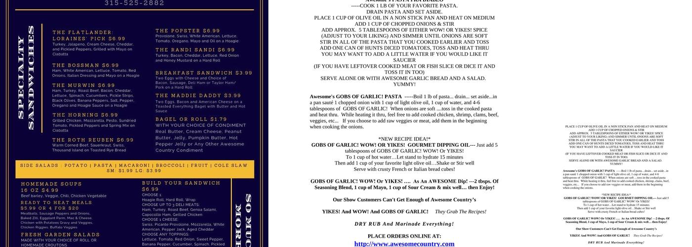 Flatlander Deli at Awesome Country Menu