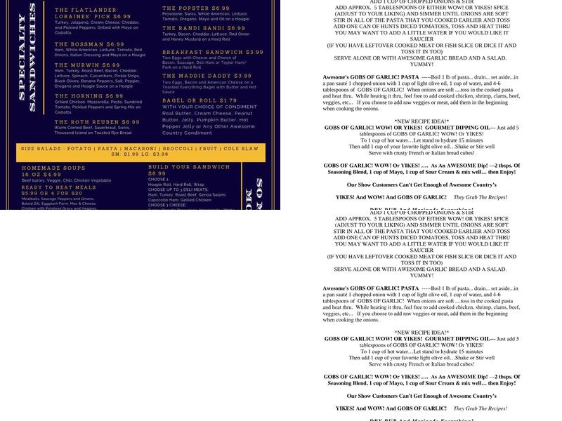 Flatlander Deli at Awesome Country Menu