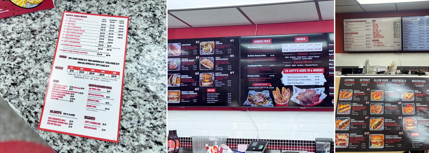 Lefty's Cheesesteaks, Burgers, & Wings Menu