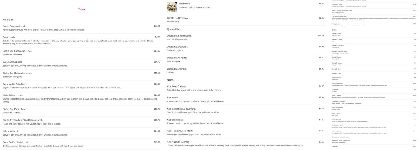 El Jaliscience Menu