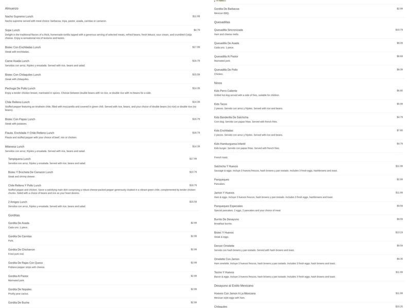 El Jaliscience Menu