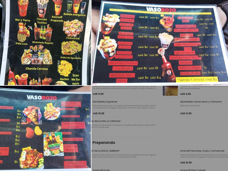 El Vaso Rojo Micheladas Menu
