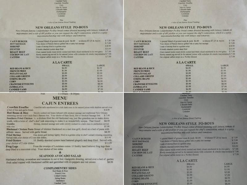 Cajun Dining Menu