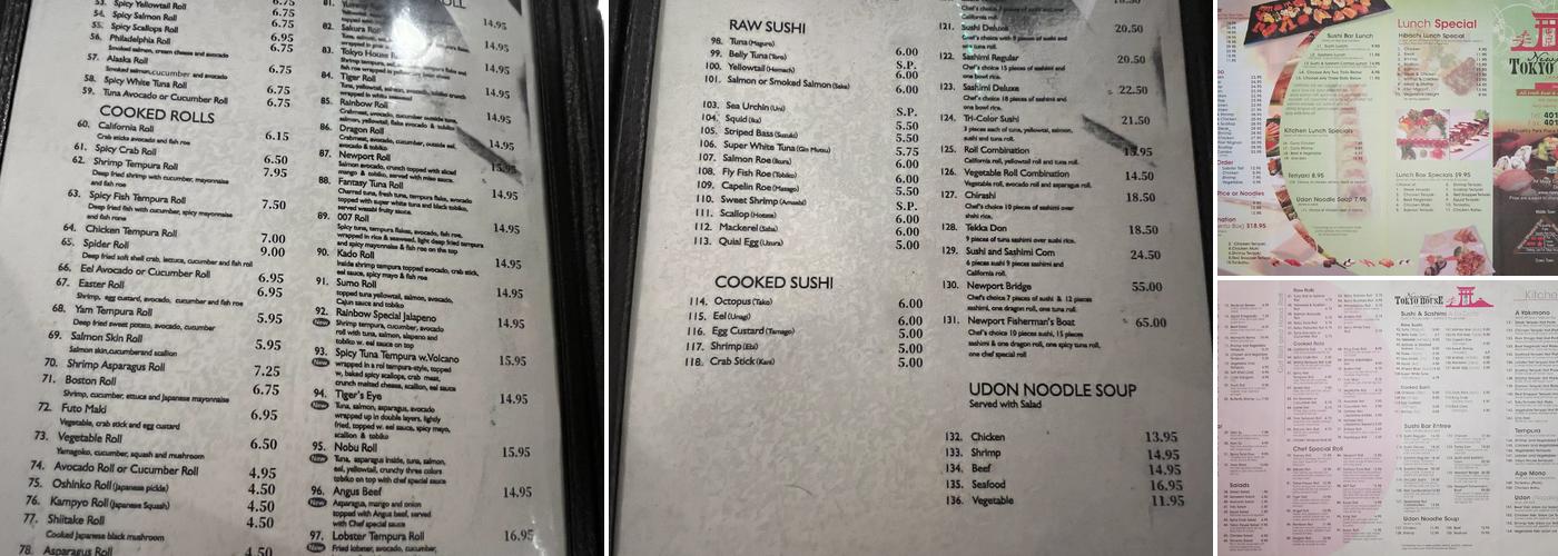 Newport Tokyo House Menu