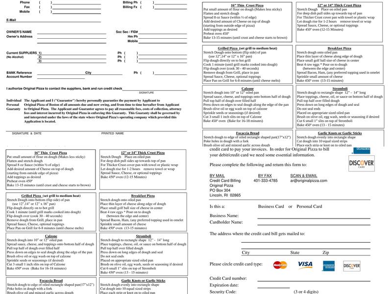 Original Pizza of Boston Menu