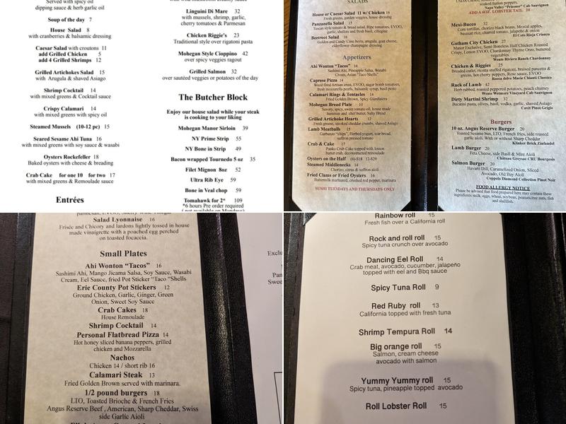 Mohegan Manor Restaurant And Banquet Facility Menu