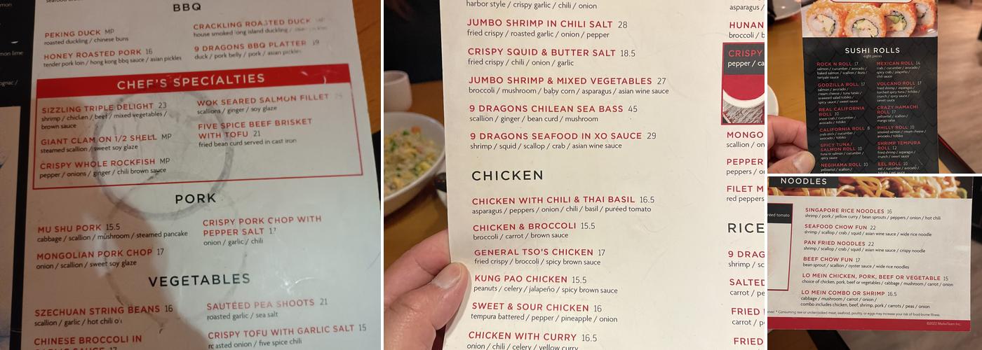 9 Dragons Menu