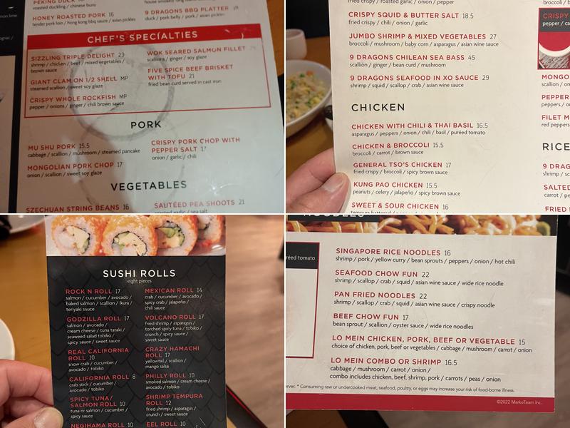 9 Dragons Menu