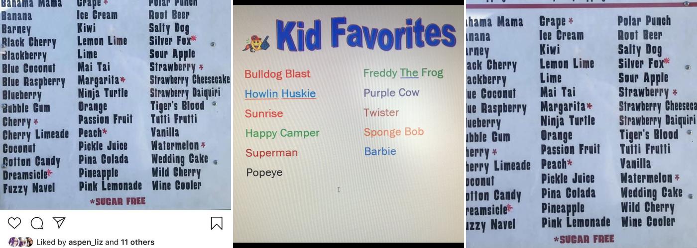 Tiger Ice Snowcones Menu