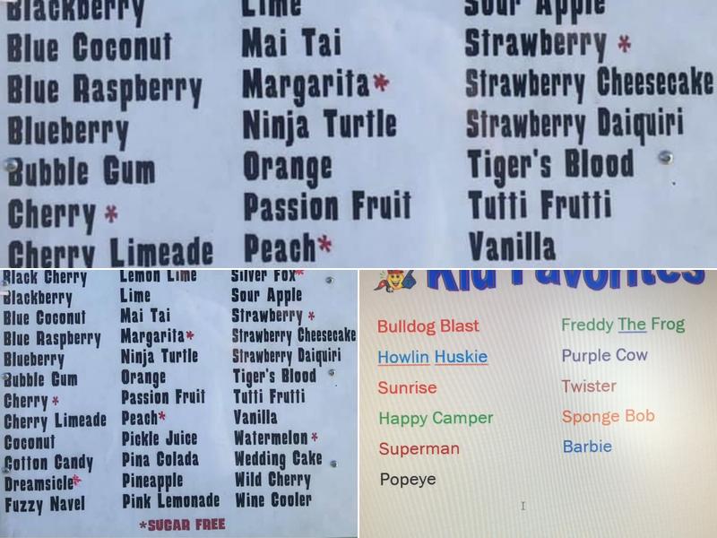 Tiger Ice Snowcones Menu