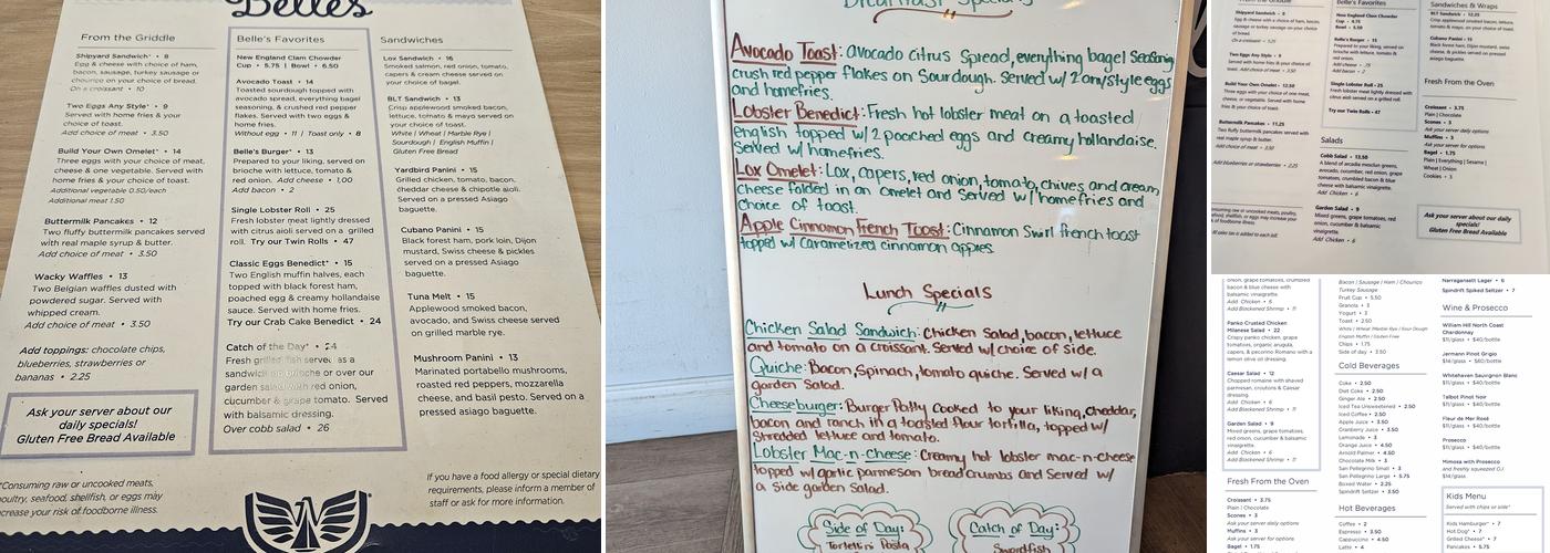 Belle's Menu