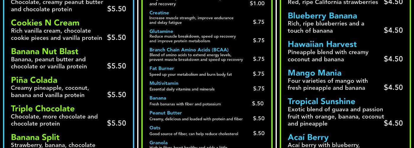 Boost Nutrition Menu