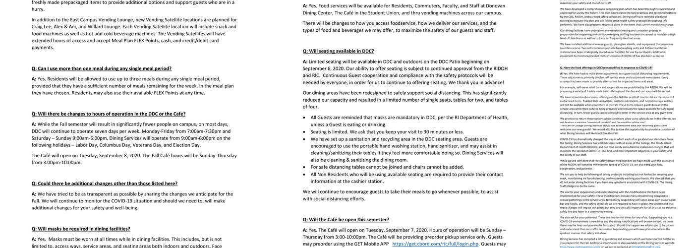 Donovan Dining Center Menu