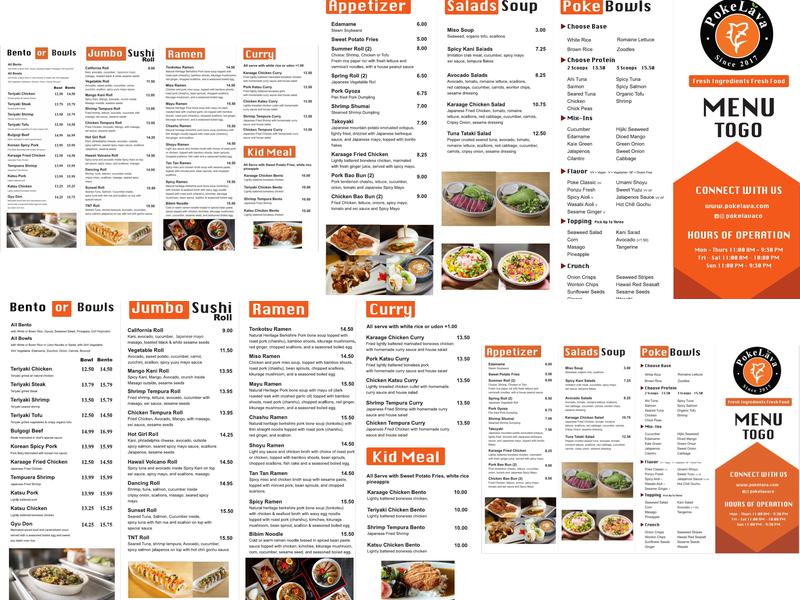 Pokelava Poke Bowl - Collegetown Menu