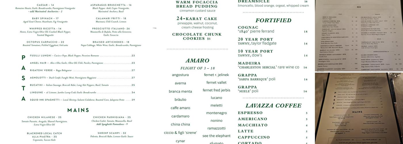 Le Farfalle Menu