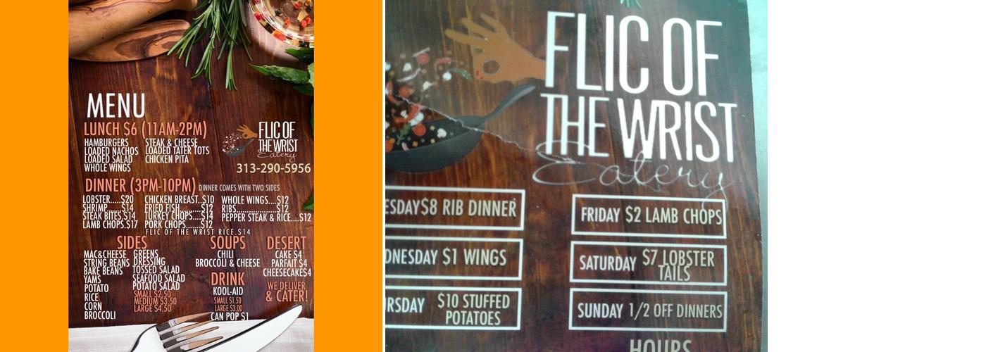 Flic of the wrist eatery Menu