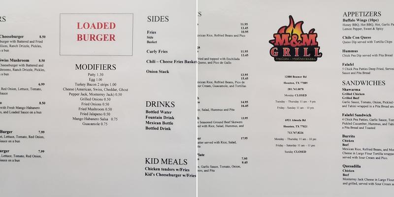 M&M Kitchen Menu