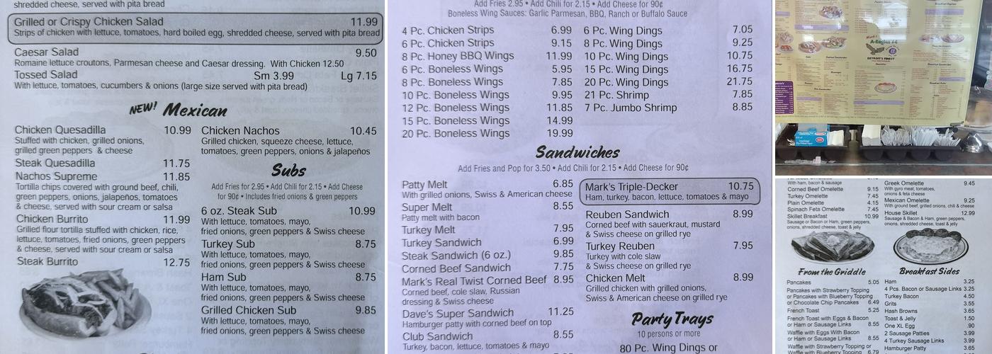 Marks A Eagles Coney Island Menu