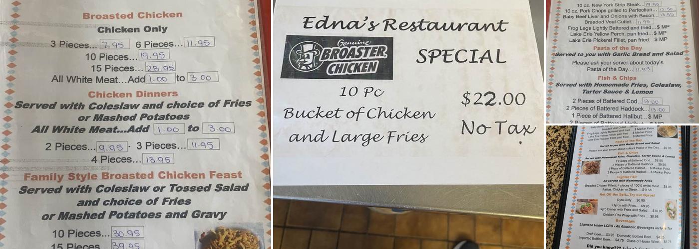 Edna's Restaurant Menu